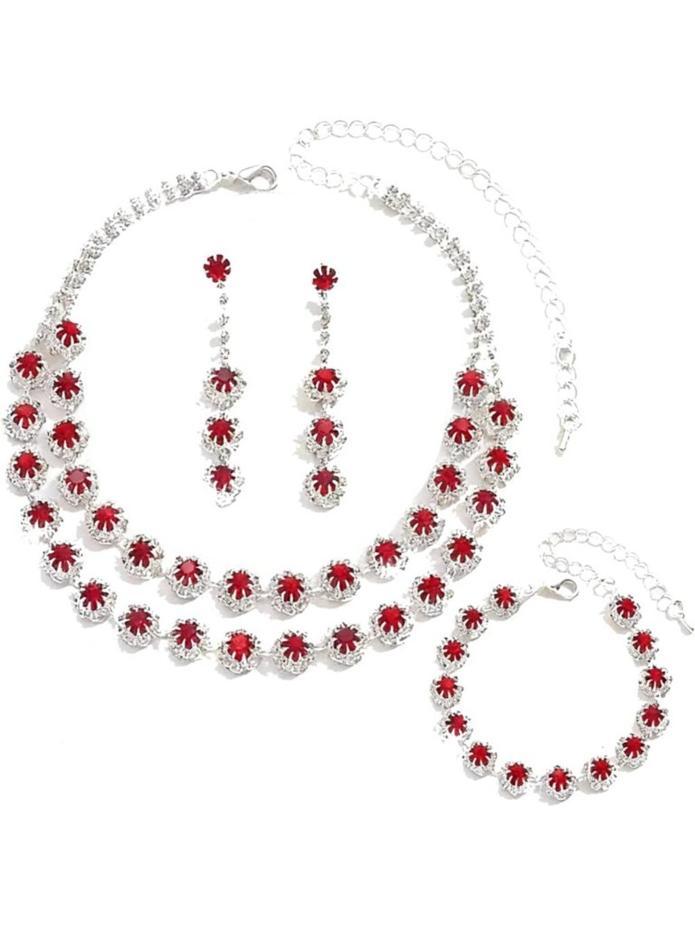 Elegant Rhinestone Crystal Wedding Jewelry Set - Choker, Earrings & Bracelet for